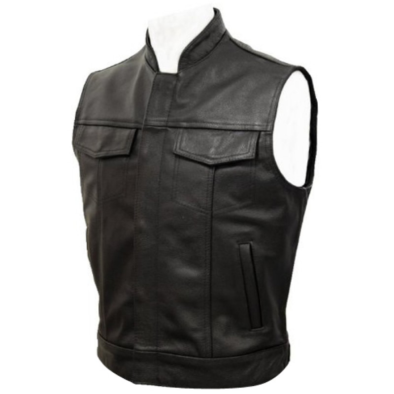 Leather Cut Off Outlaw Biker Vest by Skintan Leather Men Waistcoat Outdoor Vest